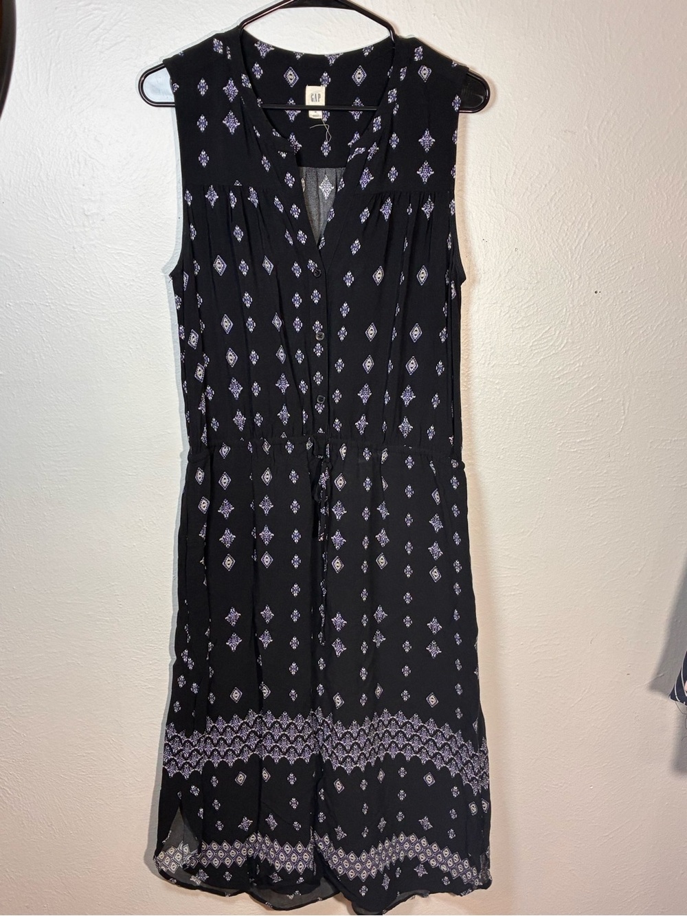 GAP M Blue Sleeveless Dress with White Diamond Motif
